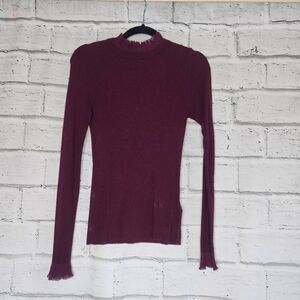 Ted Baker Womens Burgundy Ribbed Mock Neck Trim Long Sleeve Size 2/Womens 6